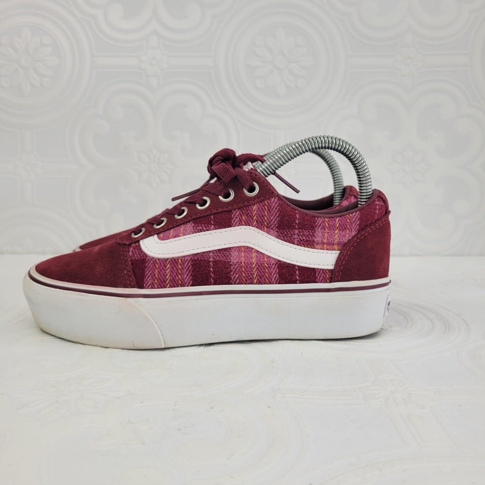 Vans Ward Platform Plaid‎ Mix Womens Size 6.5 Red White Athletic Shoes Sneakers